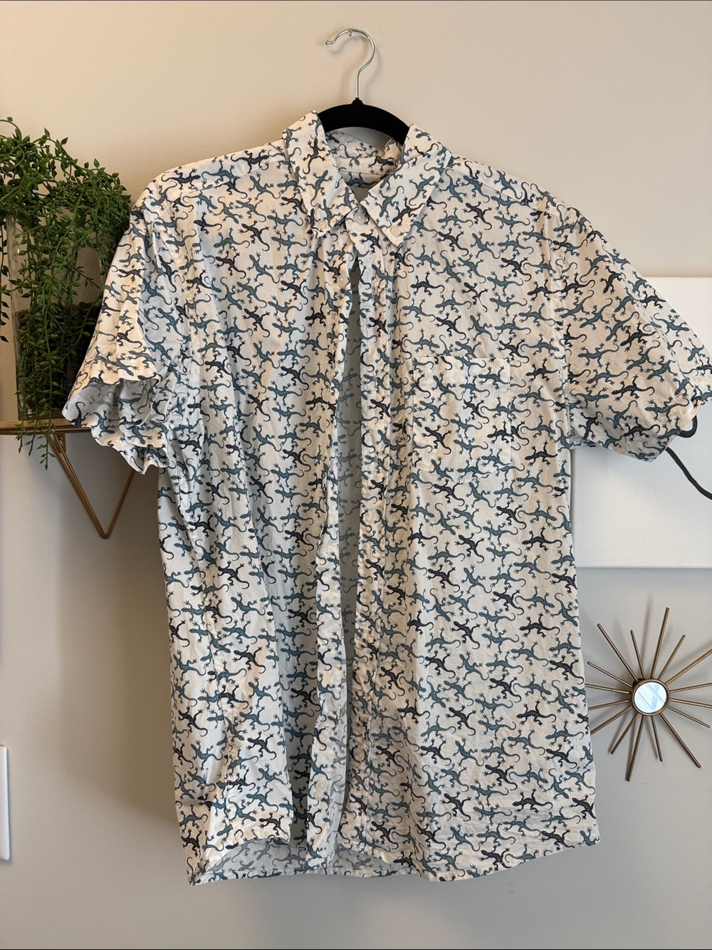Sonoma White Short-Sleeve Button-Down Shirt with Navy Pattern